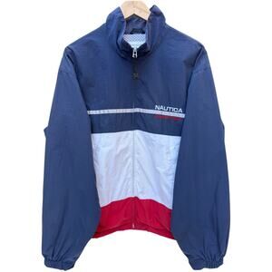 Nautica Competition Jacket Mens L Colorblock Windbreaker Vintage 90s Full Zip